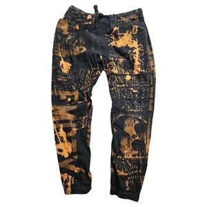 Victorious Mens 3XL Bleach Splatter Graphic Jogger Pants Black Orange Streetwear